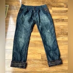 Funky  Boho Patchwork  Jeans Denim  beaded Button fly   Cottage core size 32